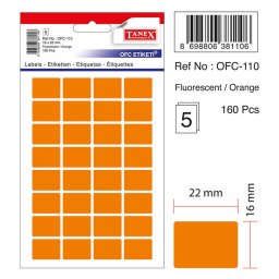 Accesorii birotica Etichete autoadezive color, 16 x 22 mm, 160 buc/set, TANEX - orange fluorescent