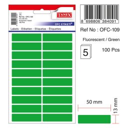 Accesorii birotica Etichete autoadezive color, 13 x 50 mm, 100 buc/set, TANEX - verde fluorescent
