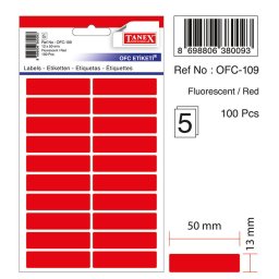 Accesorii birotica Etichete autoadezive color, 13 x 50 mm, 100 buc/set, TANEX - rosu fluorescent