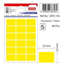 Accesorii birotica Etichete autoadezive color, 22 x 32 mm, 90 buc/set, TANEX - galben fluorescent