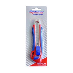 Accesorii birotica Cutter premium Optima, lama 18mm + 2 rezerve SK5, auto-incarcare, sina metalica, ABS cu rubber grip