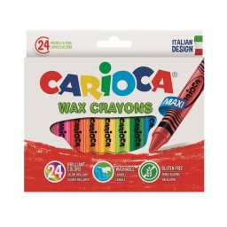Articole pentru scoala Creioane cerate, rotunde, lavabile, D-12mm, 24 culori/cutie, CARIOCA Wax Crayon Maxi