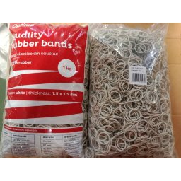 Accesorii birotica Elastice pentru bani, 60% cauciuc, 1kg/punga, D 20, grosime 1.5mm x 1.5mm, Optima - albe