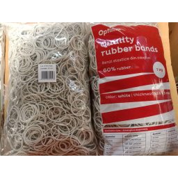 Accesorii birotica Elastice pentru bani, 60% cauciuc, 1kg/punga, D 30, grosime 1.5mm x 1.5mm, Optima - albe