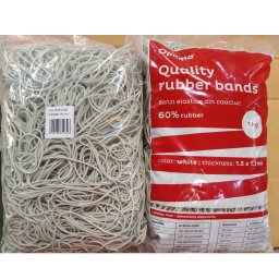 Accesorii birotica Elastice pentru bani, 60% cauciuc, 1kg/punga, D 60, grosime 1.5mm x 1.5mm, Optima - albe
