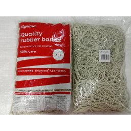 Accesorii birotica Elastice pentru bani, 60% cauciuc, 1kg/punga, D 80, grosime 1.5mm x 1.5mm, Optima - albe