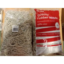 Accesorii birotica Elastice pentru bani, 60% cauciuc, 1kg/punga, D100, grosime 1.5mm x 1.5mm, Optima - albe