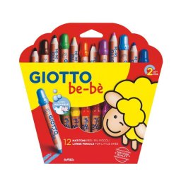 Articole pentru scoala Creioane colorate jumbo + ascutitoare, 12 culori/cutie, GIOTTO be-be