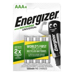 Baterii reincarcabile universale, AAA, LR03, 1.2V, 500mAh, 4 buc/set, Energizer