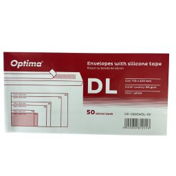 Plic DL (110x220mm), lipire siliconica, 1000 buc/cutie, Optima - alb