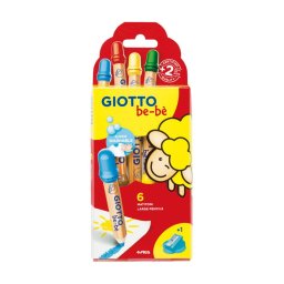 Articole pentru scoala Creioane colorate jumbo + ascutitoare, 6 culori/cutie, GIOTTO be-be