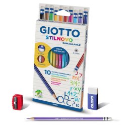 Articole pentru scoala Creioane colorate, cutie carton, 10 culori/cutie + ascutitoare + radiera, GIOTTO Stilnovo Erasable