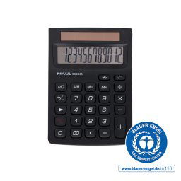 Calculator de birou Calculator de birou MAUL ECO650, 12 digits, realizat din plastic reciclat, incarcare solara - negru