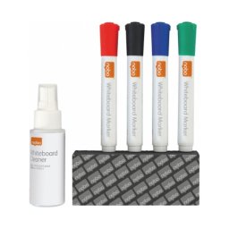 Accesorii birotica Kit pentru tabla NOBO, 4 markere diverse culori, burete magnetic, spray curatare 50 ml
