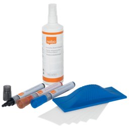Accesorii birotica Kit pentru tabla NOBO, 3 markere diverse culori, burete magnetic + rezerva, spray curatare 125 ml