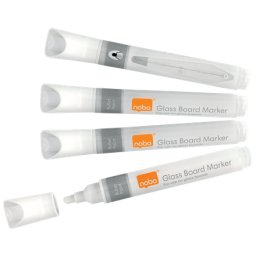 Accesorii birotica Marker NOBO, pentru table si flipcharturi din sticla, varf rotund 3 mm, standard, 4 buc/cutie, alb