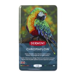 Articole pentru scoala Creioane colorate Derwent Professional Chromaflow, cutie metalica, 12 buc/set