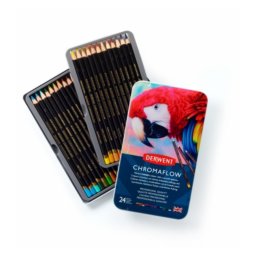 Articole pentru scoala Creioane colorate Derwent Professional Chromaflow, cutie metalica, 24 buc/set