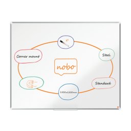 Tabla NOBO Premium Plus, otel lacuit, 150x120 cm, magnetica, include marker si tavita, alb