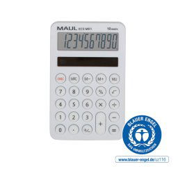 Calculator de birou Calculator de buzunar Maul ECO MD1, 10 digits, realizat din plastic reciclat, incarcare solara- alb