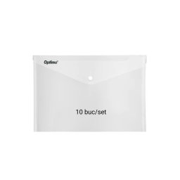 Mapa PP protectie documente A6 landscape, inchidere cu capsa, 10/set, Optima - transparent