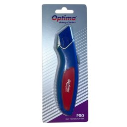 Accesorii birotica Cutter Optima Pro, lama trapezoidala + 2 rezerve SK5, auto-retractabil, aluminiu cu rubber grip