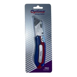 Accesorii birotica Cutter Optima Pro, lama trapezoidala + 2 rezerve SK5, pliabil, clips curea, zinc cu rubber grip