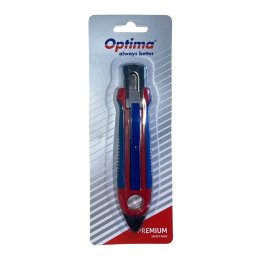 Accesorii birotica Cutter Optima Premium, lama trapezoidala SK5, auto-retractabil, sina metalica, ABS cu rubber grip