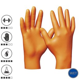 709668, Set 50 de manusi de protectie Orange Nitril Ultra Grip, din nitril, uz profesional, marimea 8/M