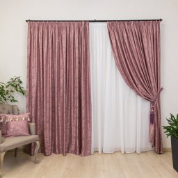 Set 3 piese Hiko, doua draperii Imperial Garden roz si o perdea Ana voal, cu rejansa Premium creion de 6,5cm