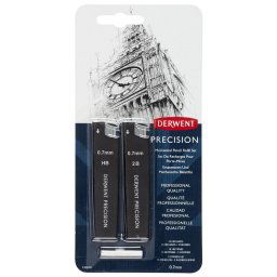 Rezerva mine si radiere DERWENT Professional, pentru creion mecanic, HB/2B 0.7 mm, 30 buc/set, negru