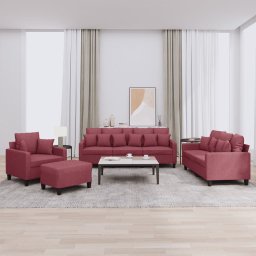 Set canapea cu perne, 4 piese, rosu vin, material textil GartenMobel Dekor