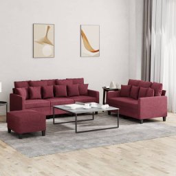 Set canapea cu perne, 3 piese, rosu vin, material textil GartenMobel Dekor