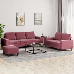 Set de canapea, 3 piese, rosu vin, material textil GartenMobel Dekor