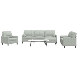 Set de canapele cu perne/rulouri, 4 piese, gri deschis, catifea GartenMobel Dekor