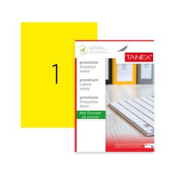 Accesorii birotica Etichete color autoadezive, 1/A4, 210 x 297mm, 25 coli/top, TANEX - galben fluorescent