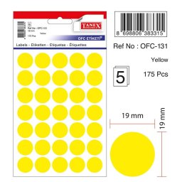 Accesorii birotica Etichete autoadezive color, D19 mm, 175 buc/set, TANEX - galben