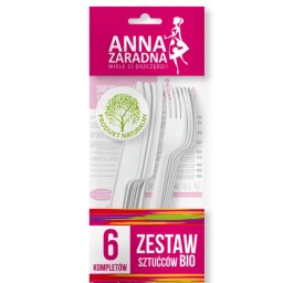 Accesorii birotica Tacamuri (cutit + furculita) din material biodegradabil, 16.5cm, 6+6 buc/set, Anna Zaradna - albe