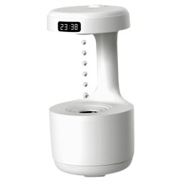 Umidificator De Aer, Sistem Anti-Gravitatie, Pulverizare Ceata Rece, Silentios, Alimentare USB, Capacitate 800ml, Lumina Ambientala, Afisaj Digital Ora, Oprire Automata, Alb