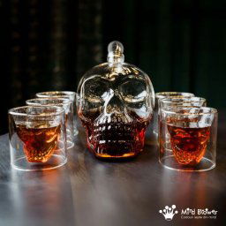Set cadou Decantor sticla Craniu 1000ml cu 6 pahare Free Spirits