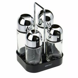 Set de dressing Kinghoff KH 1647, borcan Oliver, sare si piper, sticla, suport, negru