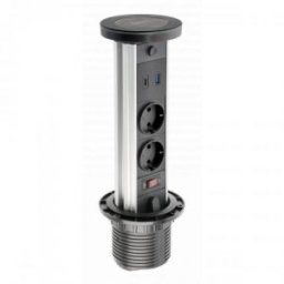 Priza incorporabila in mobilier Camino, d:80 mm, 2x230V, USB-A, USB-C, Inductie, negru