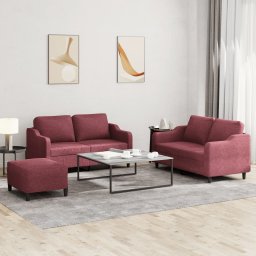 Set canapea cu perne, 3 piese, rosu vin, material textil GartenMobel Dekor