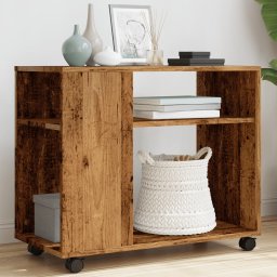 Masa laterala cu roti, negru, 70x35x60 cm, lemn prelucrat GartenMobel Dekor