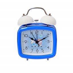 Ceas de masa desteptator pentru copii Pufo Joy, cu buton de iluminare cadran, 16 cm, model You&Me, albastru inchis