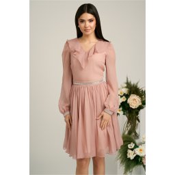 Rochie DY Fashion roz cu volan si strasuri