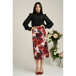 Fusta DY Fashion midi cu trandafiri rosii
