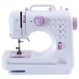 Masina de cusut Elite SWM-1417, La retea sau baterie, 12 programe, 2 viteze, Cusut invers, Lumina LED, Alb/Roz