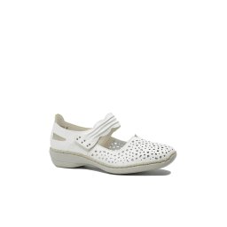 Pantofi perforați cu baretă Rieker albi din piele naturală RIK41399-80-39 EU