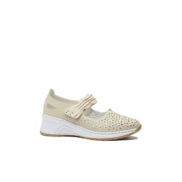 Pantofi damă confortabili Rieker bej cu perforații și baretă RIKN4382-60-42 EU